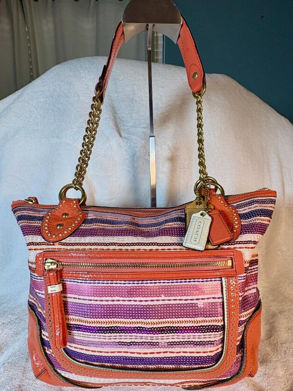 Coach Y2K Poppy Sequin Limited Edition Tote-Orange and Purple